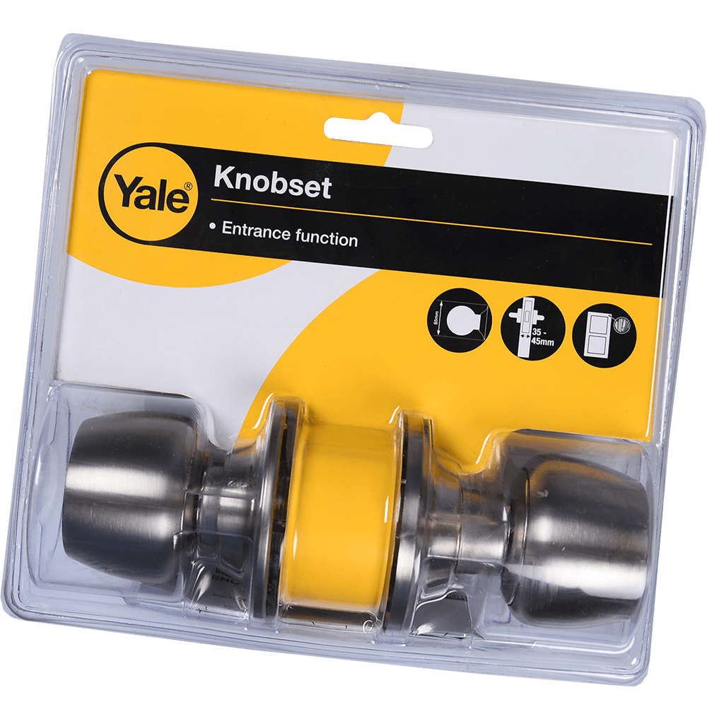 Maner Yale Knobset cu cheie pentru usa intrare, inox, nichel satinat, 3 chei