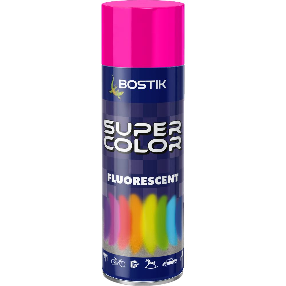 Vopsea spray retus decorativ efect fluorescent Bostik Super Color, roz, interior/exterior, 400 ml