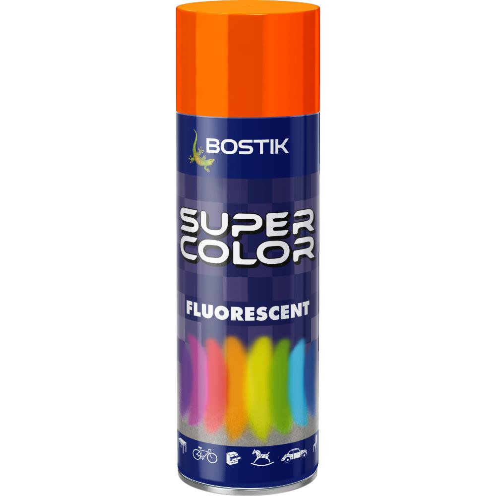 Vopsea spray retus decorativ efect fluorescent Bostik Super Color, rosu orange, interior/exterior, 400 ml