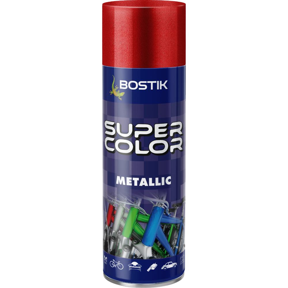 Vopsea spray universala efect metalic Bostik Super Color, rosu, lucios, interior/exterior, 400 ml
