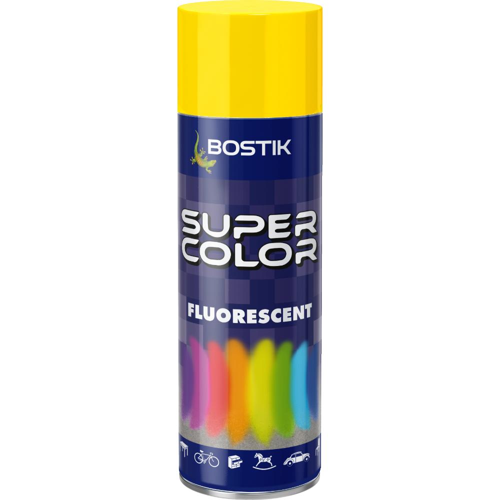 Vopsea spray retus decorativ efect fluorescent Bostik Super Color, galben, interior/exterior, 400 ml