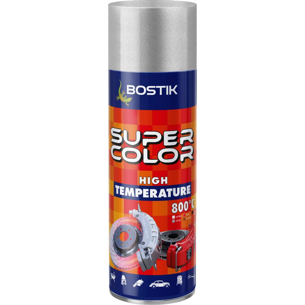 Vopsea spray rezistenta la temperaturi ridicate Bostik Super Color, argintiu, interior/exterior, 400 ml