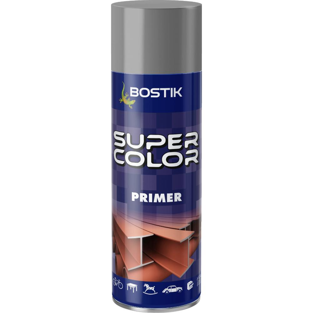 Vopsea spray grund acrilic cu uscare rapida Bostik Super Color, gri, interior/exterior, 400 ml