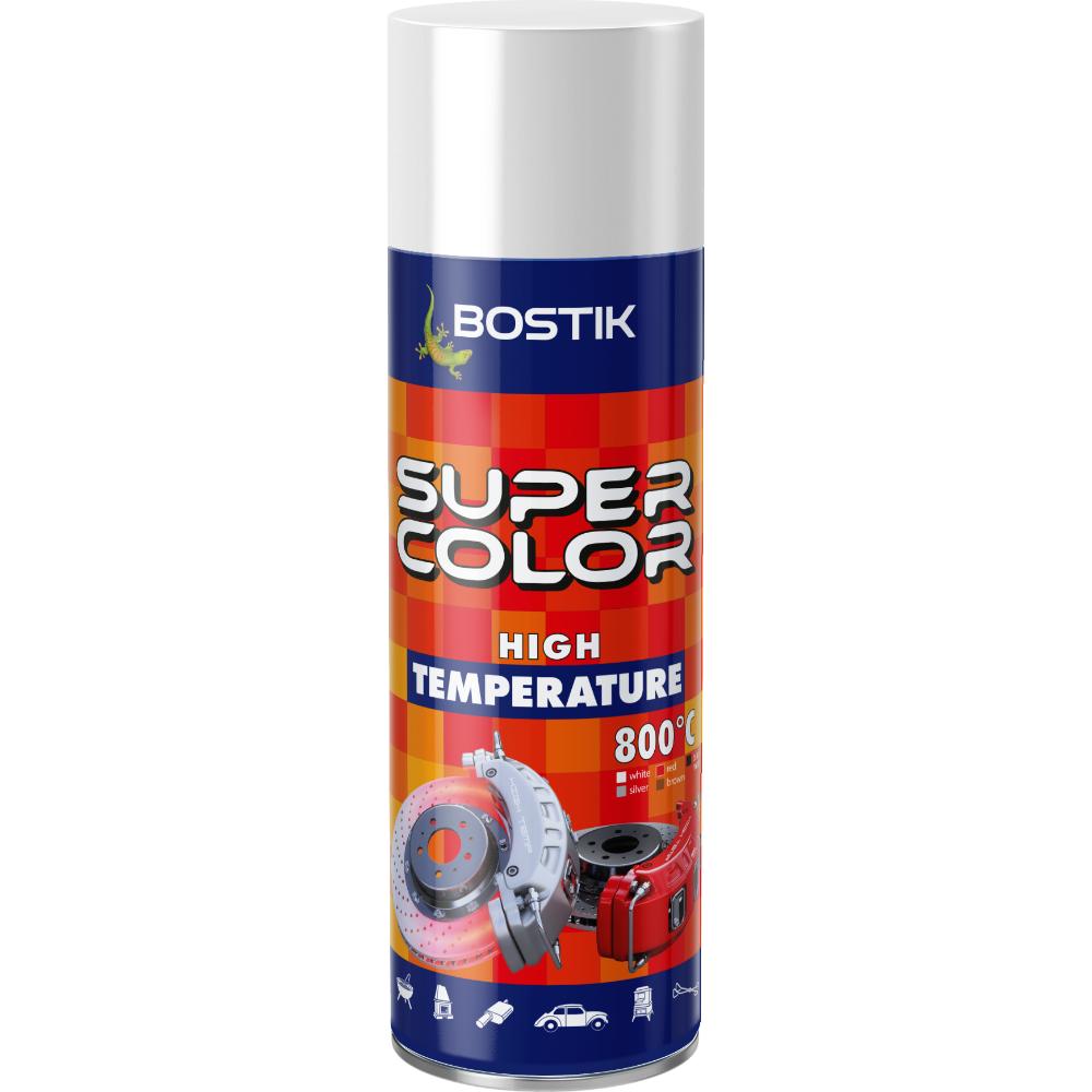 Vopsea spray rezistenta la temperaturi ridicate Bostik Super Color, alb, interior/exterior, 400 ml