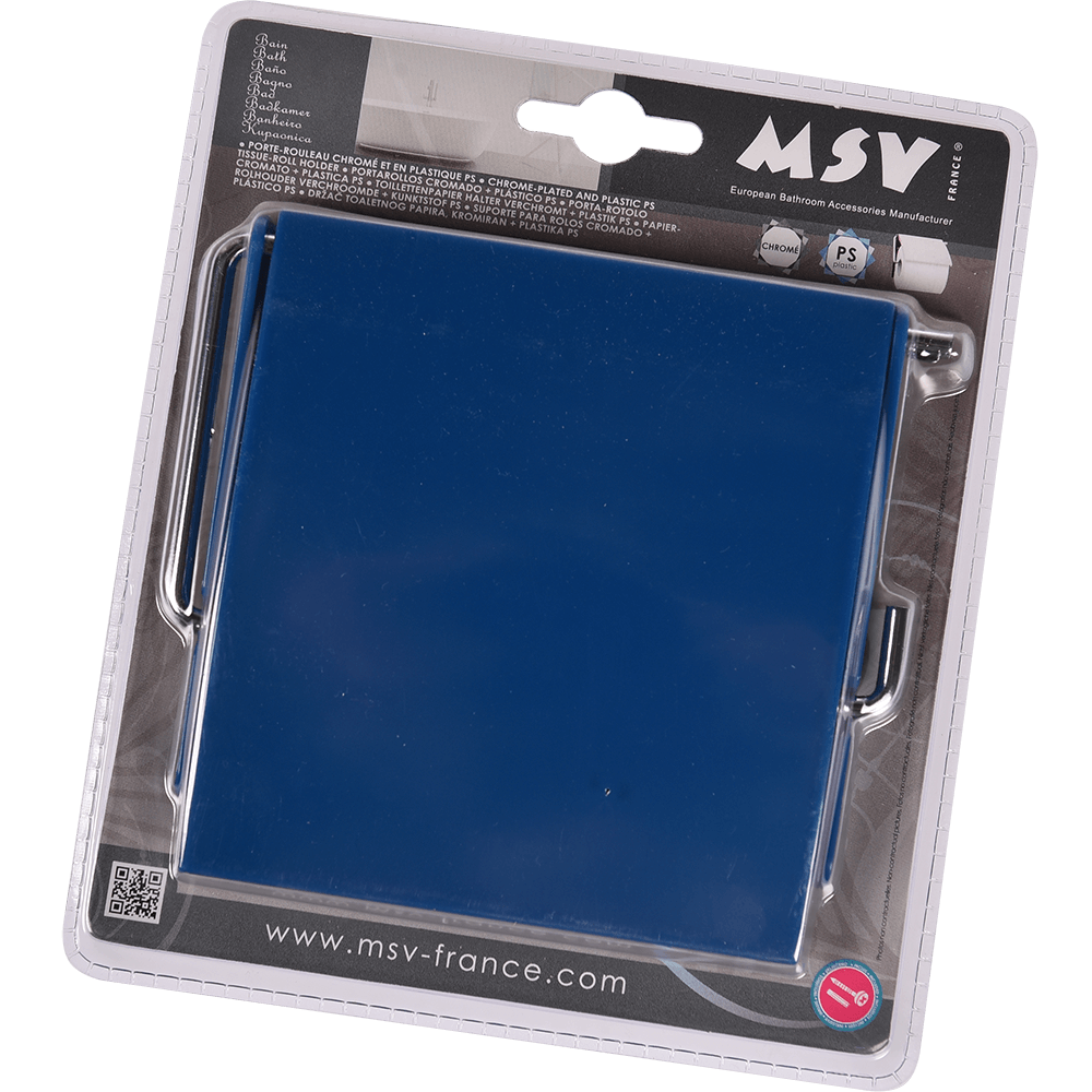 Suport hartie igienica MSV, plastic-metal, albastru, 13 x 15 x 11,5 cm