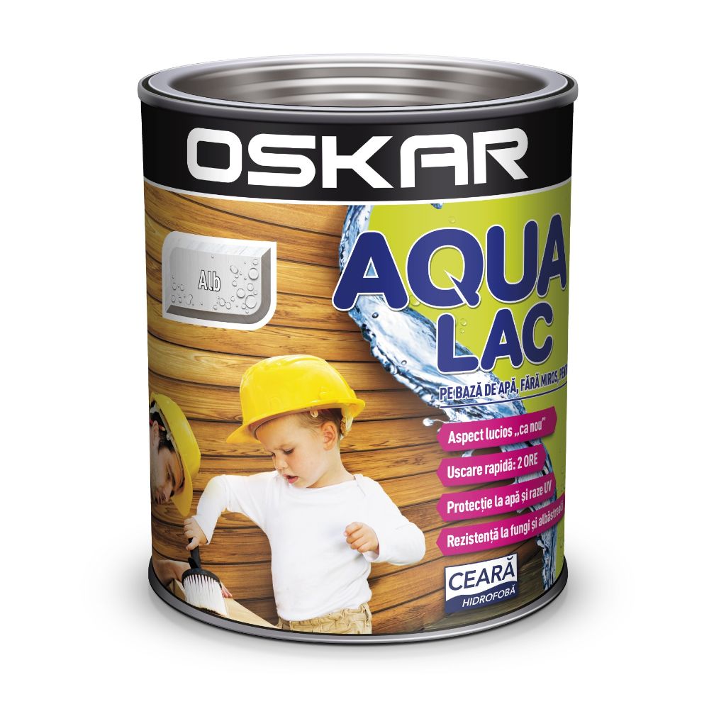 Lac pentru lemn Oskar Aqua, alb, interior/exterior, 0.75 l