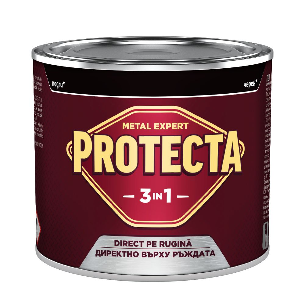 Vopsea alchidica/email Protecta 3 in 1, negru, interior/exterior, 0,5 L