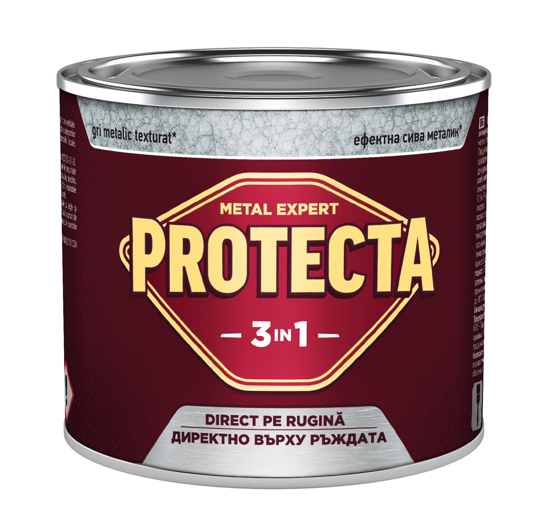 Vopsea alchidica/email Protecta 3 in 1, gri metalic texturat, interior/exterior, 0,5 L