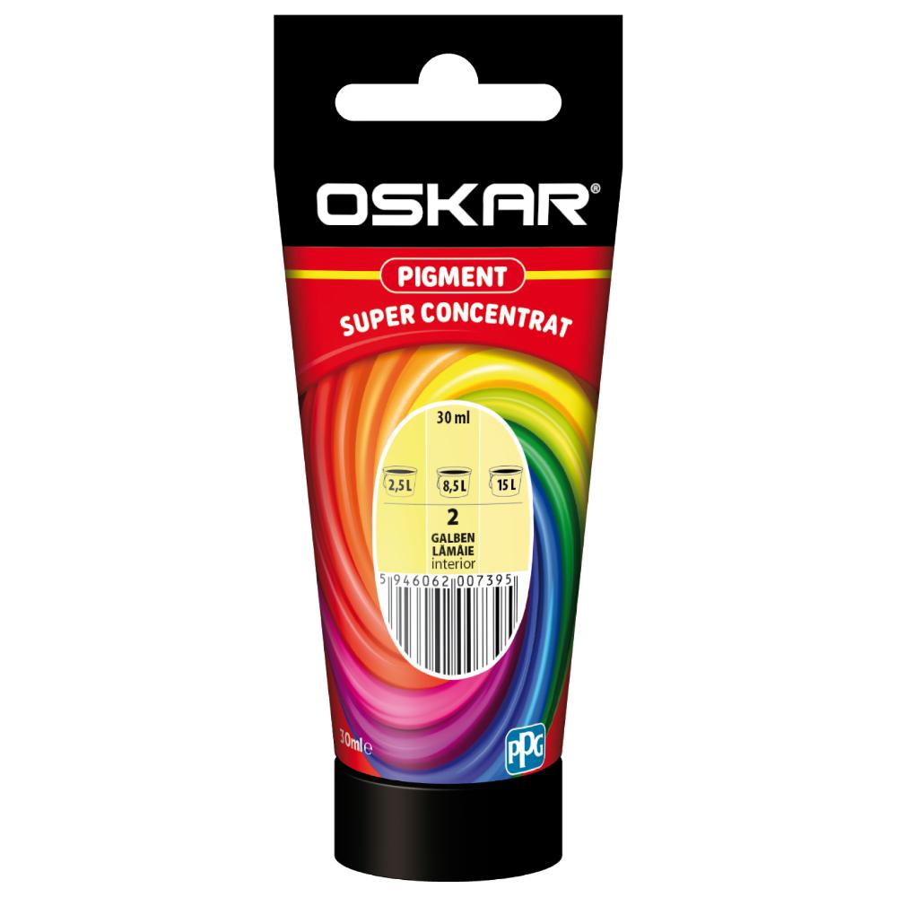 Pigment super concentrat Oskar, interior, pentru vopsea lavabila,galben lamaie, 30 ml