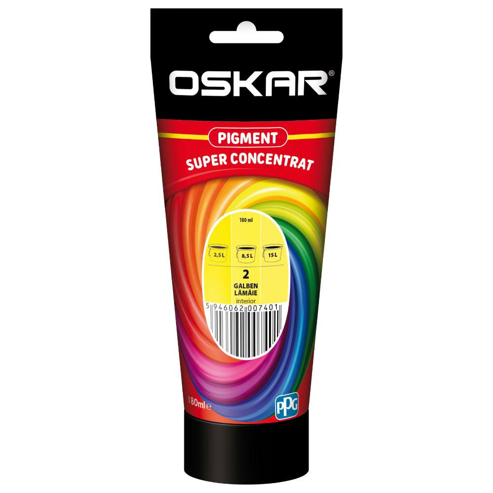 Pigment super concentrat Oskar, interior, pentru vopsea lavabila, galben lamaie, 180 ml