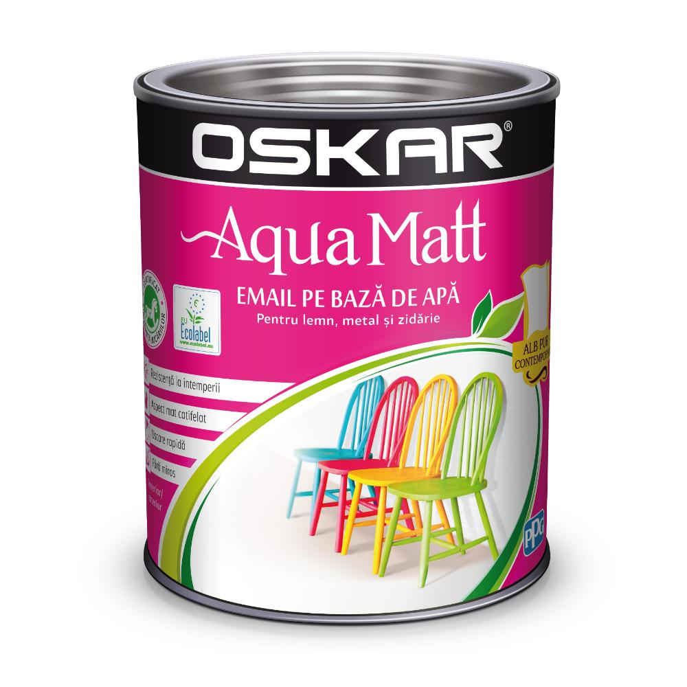 Vopsea pentru lemn/metal, Oskar Aqua Matt, interior/exterior, pe baza de apa, alb contemporan, 2.5 l
