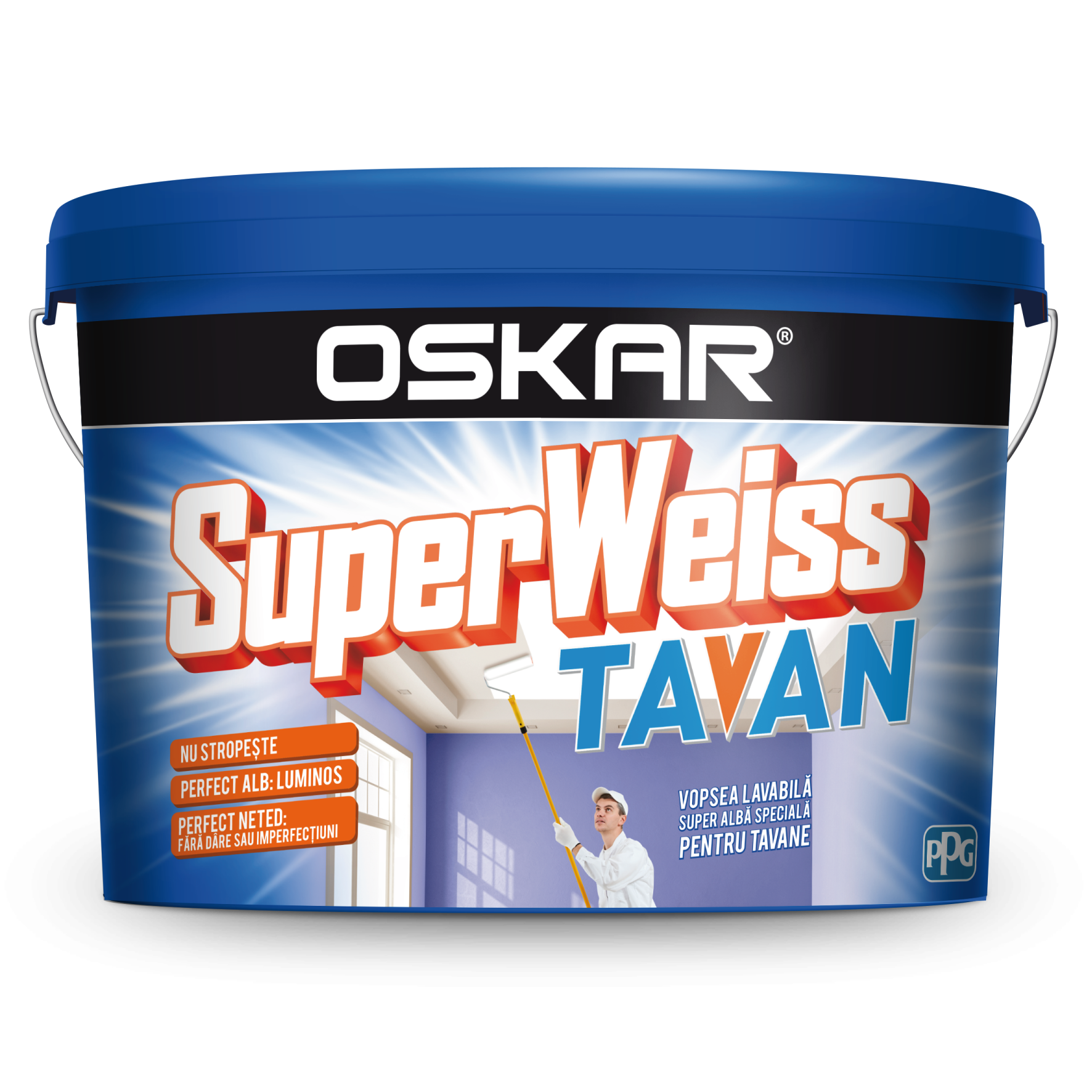 Vopsea lavabila interior Oskar Superweiss tavan, alb, 2.5 l