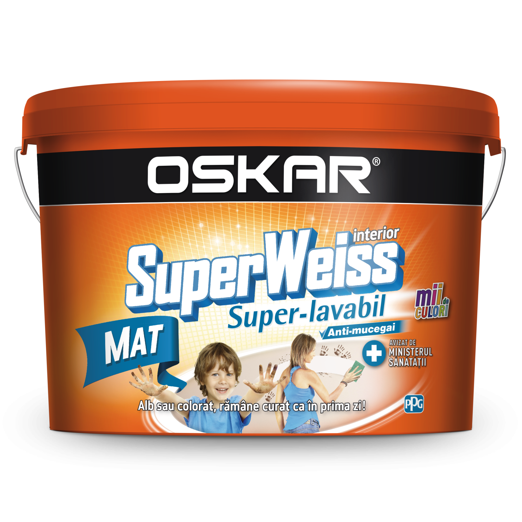 Vopsea Super-Lavabila de interior Oskar SuperWeiss, anti-mucegai, alb mat 2.5l