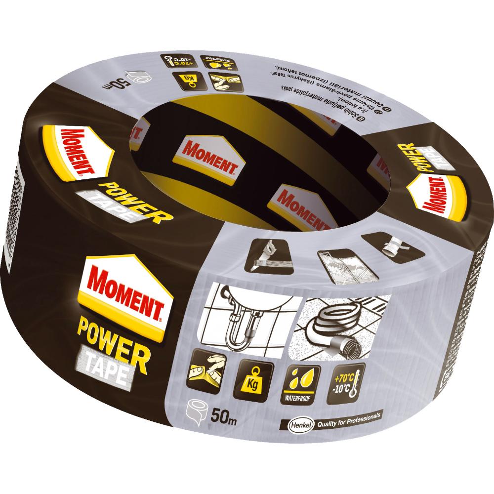 Banda adeziva, pentru reparatii, Moment Power Tape din polietilena si panza, argintiu, 48 mm x 50 m