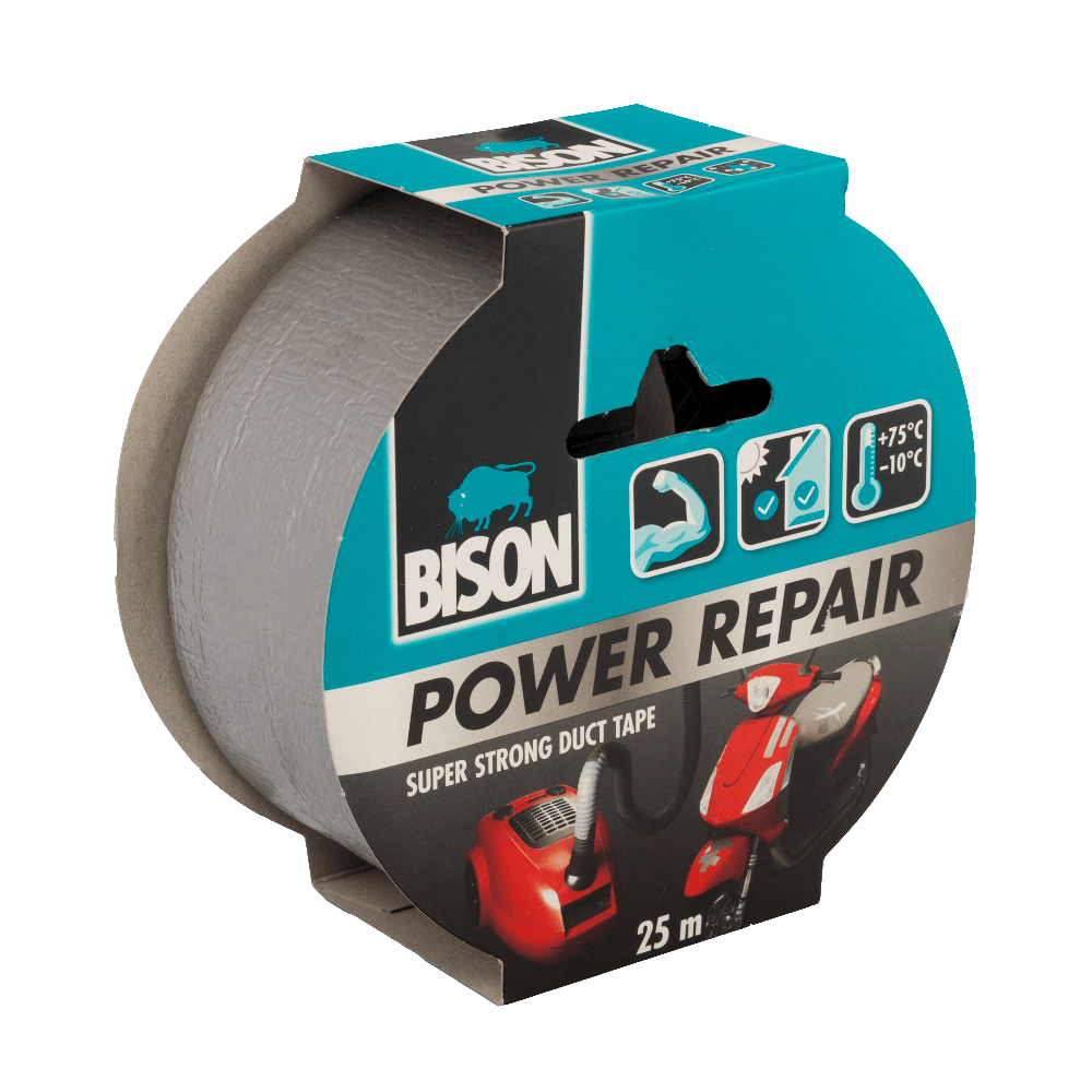Banda adeziva texturata Bison Power Repair, gri, 50 mm x 25 m