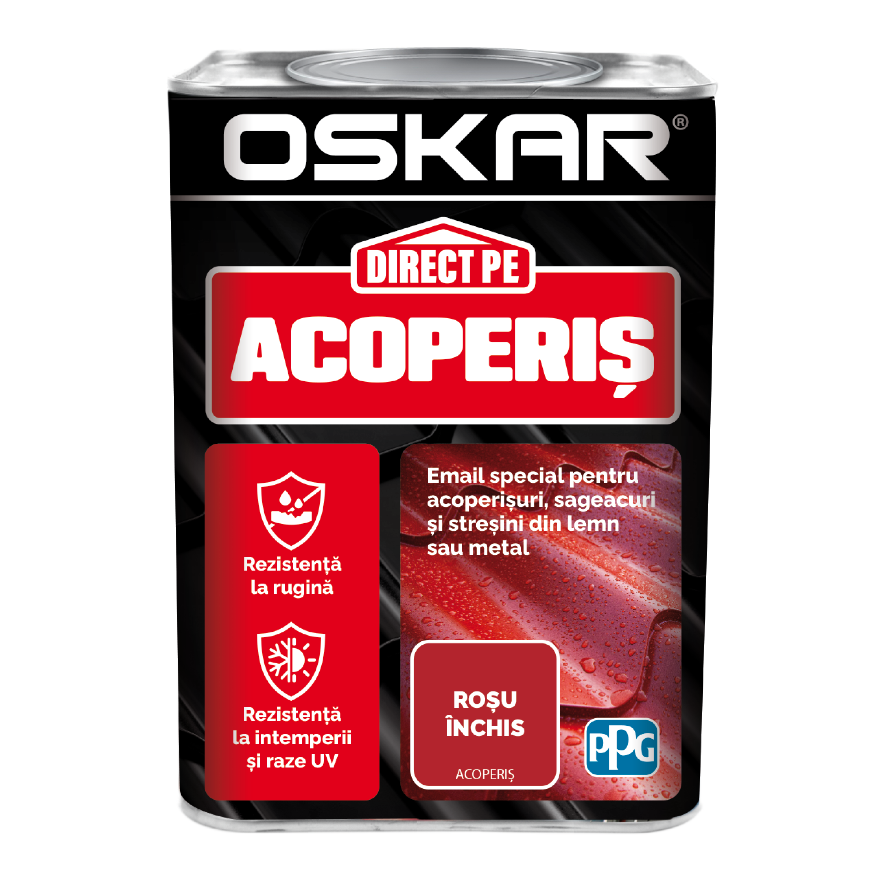 Vopsea Oskar Direct pe Acoperis, rosu inchis, exterior, 0.75 l