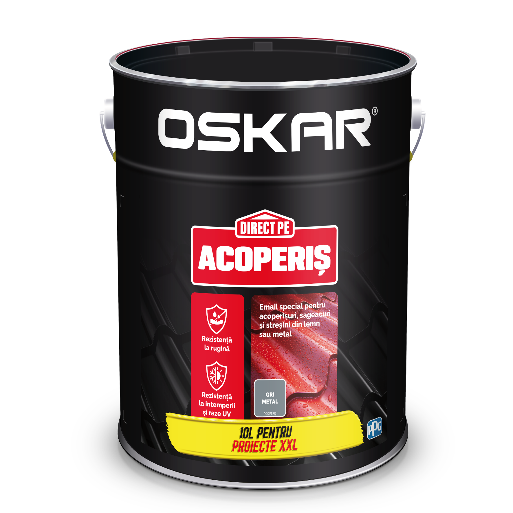 Vopsea Oskar Direct pe acoperis, gri metalic, exterior, 10 l