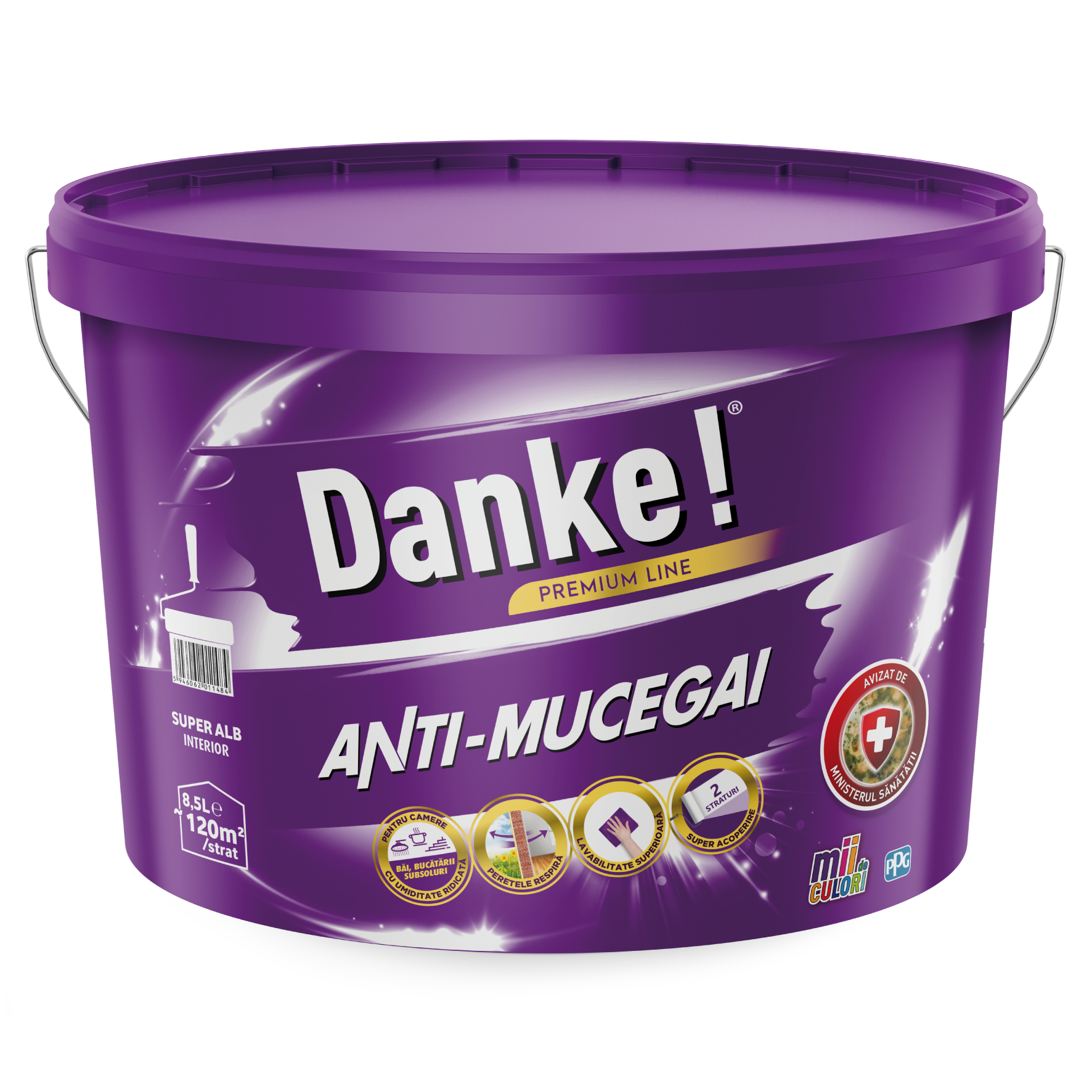 Vopsea lavabila antimucegai Danke, interior, baie si bucatarie, alb, 8.5 l
