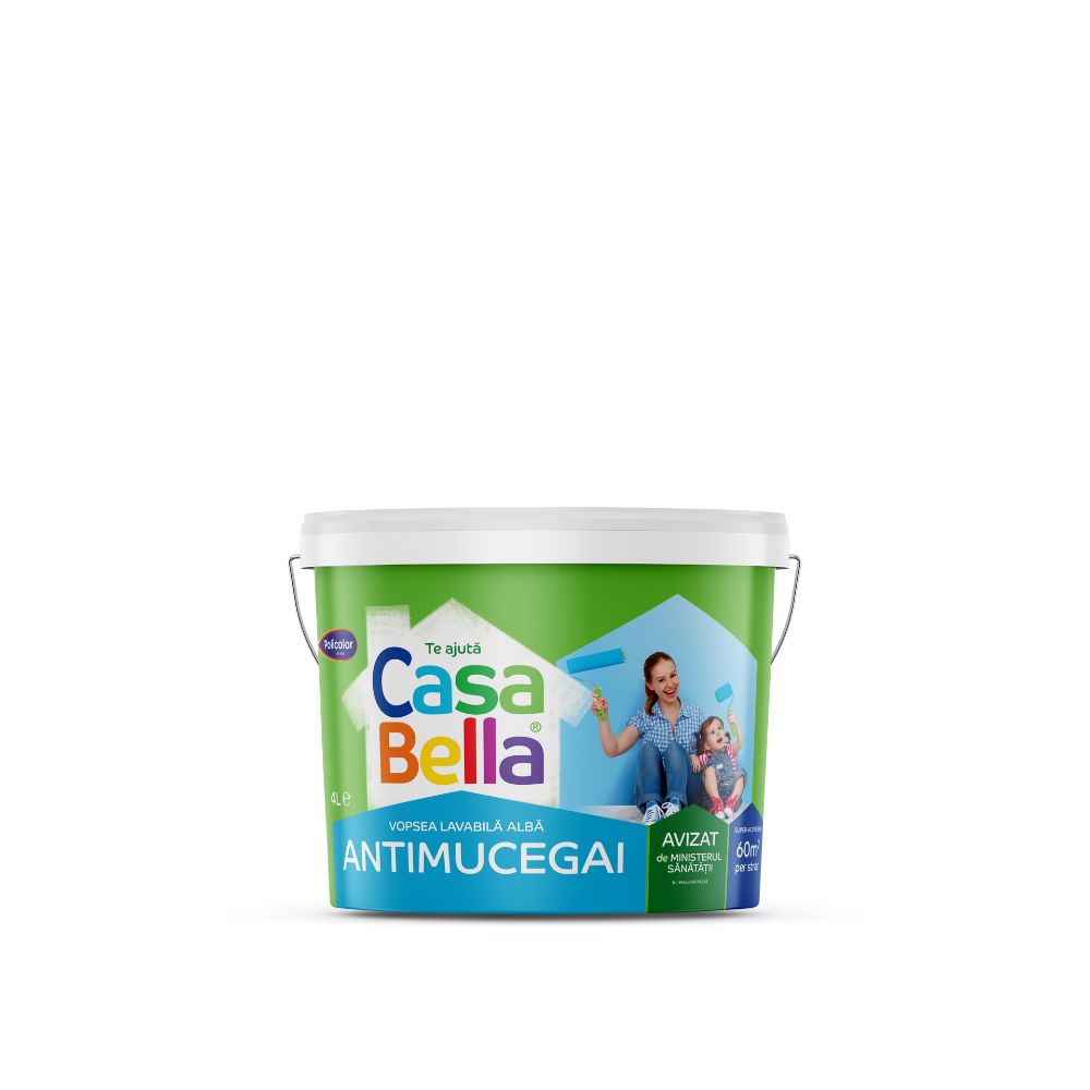 Vopsea lavabila antimucegai Casabella, interior, baie si bucatarie, alb, 4 l