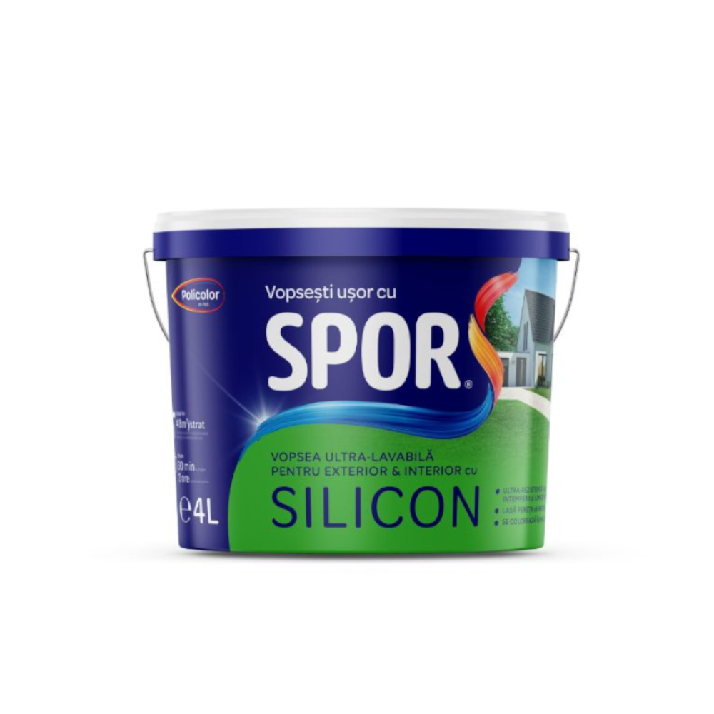 Vopsea ultra-lavabila interior/exterior Spor Silicon, alb, 4 l