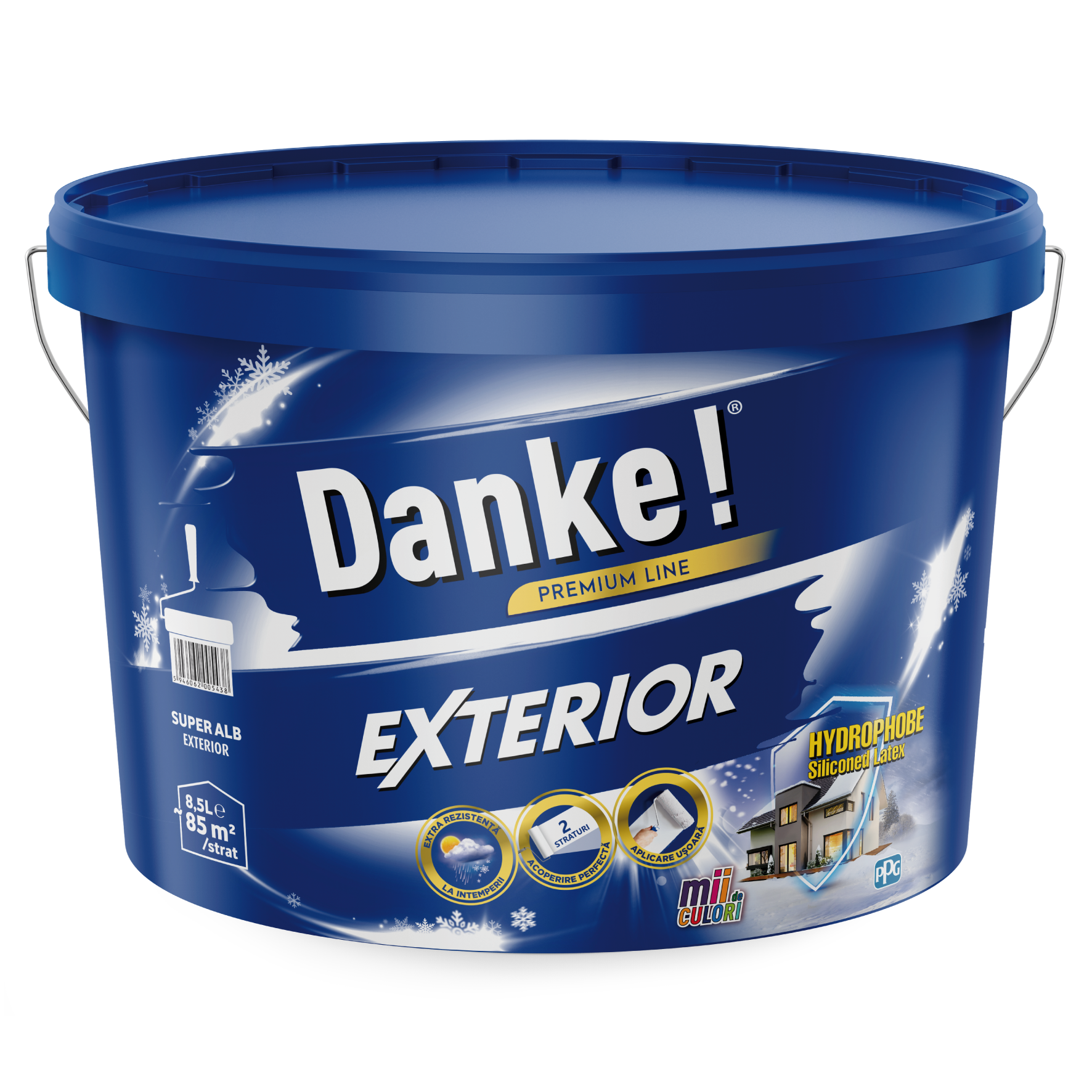 Vopsea lavabila exterior Danke, alb, 8.5 l