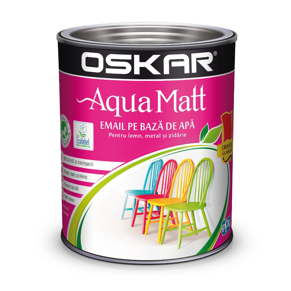 Vopsea Oskar Aqua Matt, pentru lemn/metal/zidarie, interior/exterior, pe baza de apa, orange glamour, 0.6 l