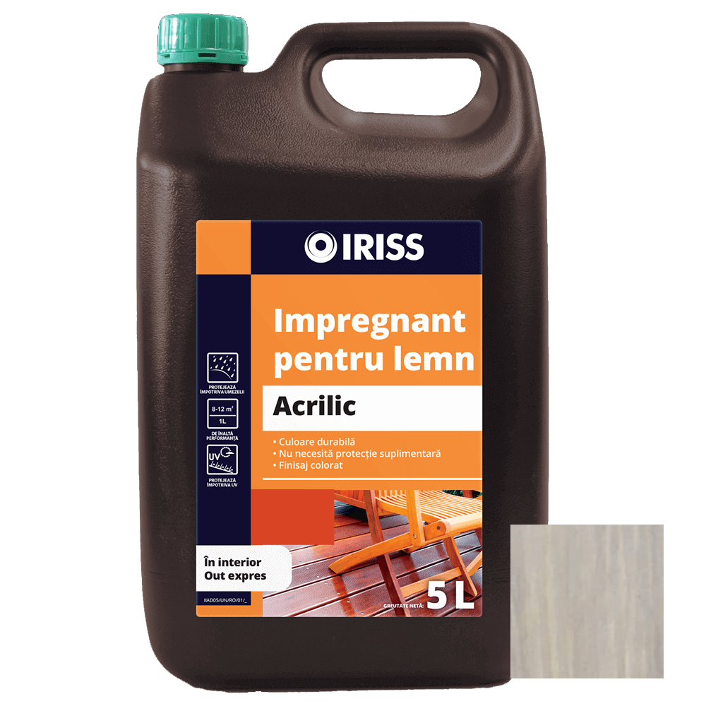 Impregnant pentru lemn, Iriss, interior/exterior, nuc, 5 l