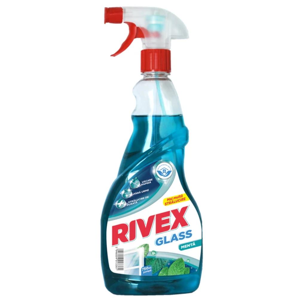 Solutie pentru geamuri Rivex, menta, cu pulverizator, 750 ml