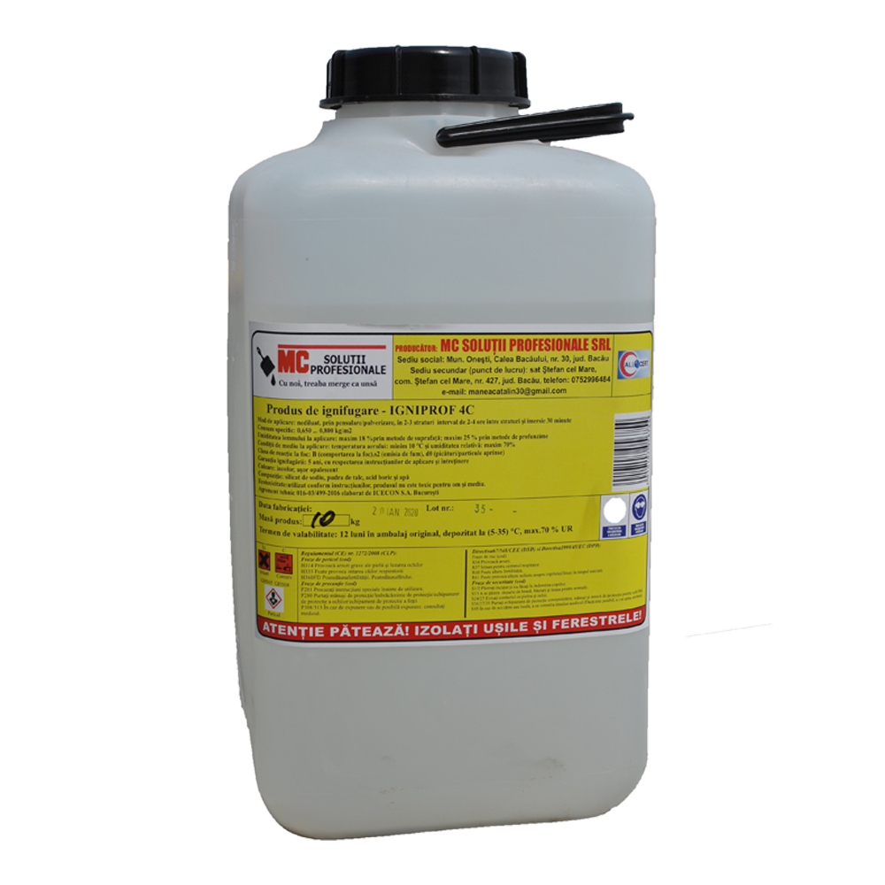 Solutie ignifugare lemn Igniprof 4C, interior, nediluat, 10 l