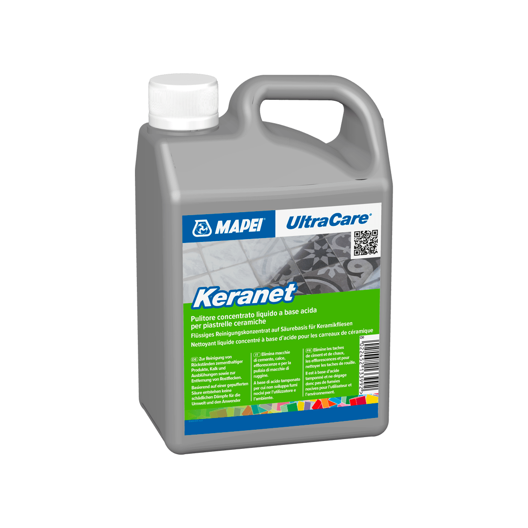 Detergent concentrat UltraCare Keranet pe baza de acid, pentru indepartarea resturilor cimentoase de pe placi ceramice 1 L