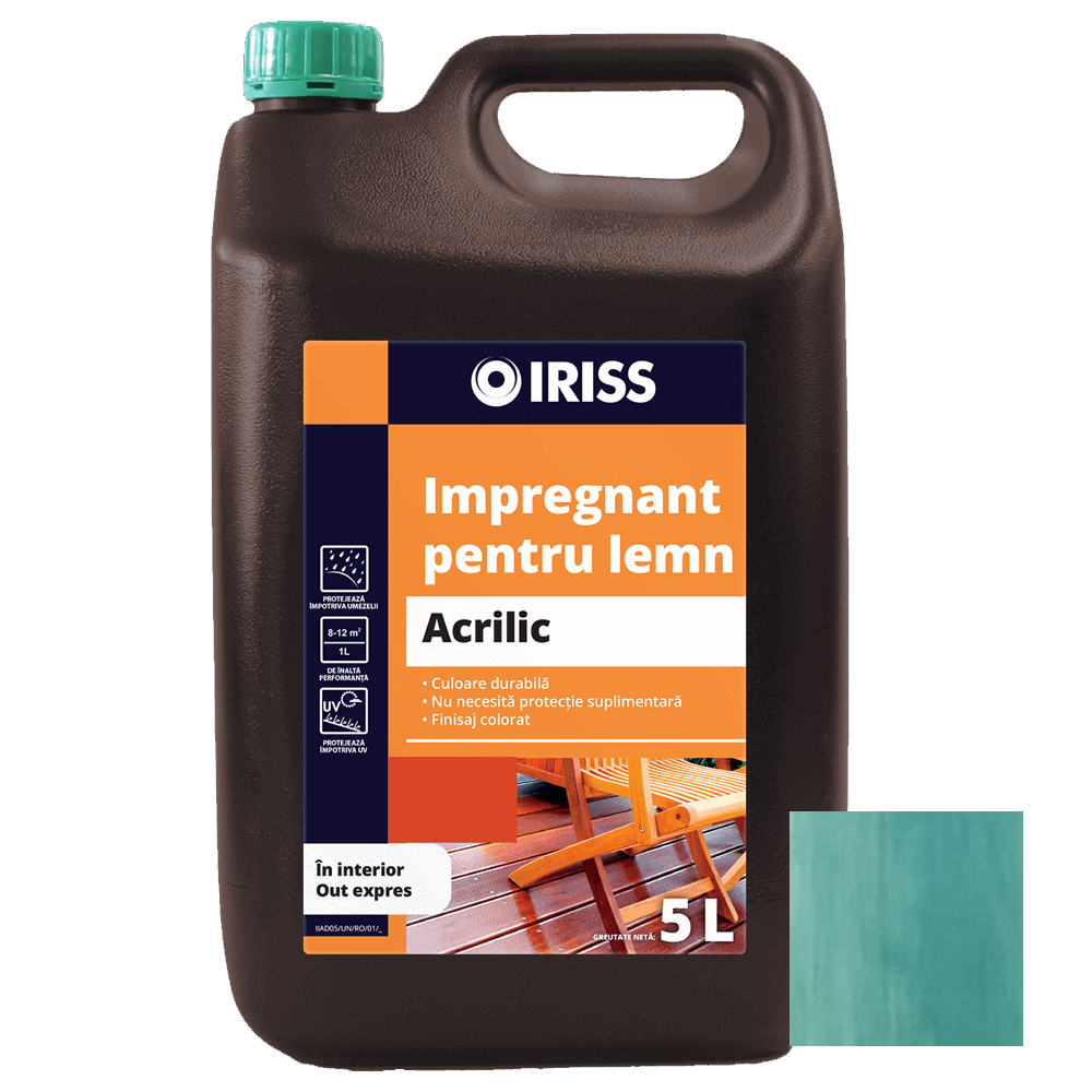 Impregnant pentru lemn, Iriss, interior/exterior, verde, 5 l