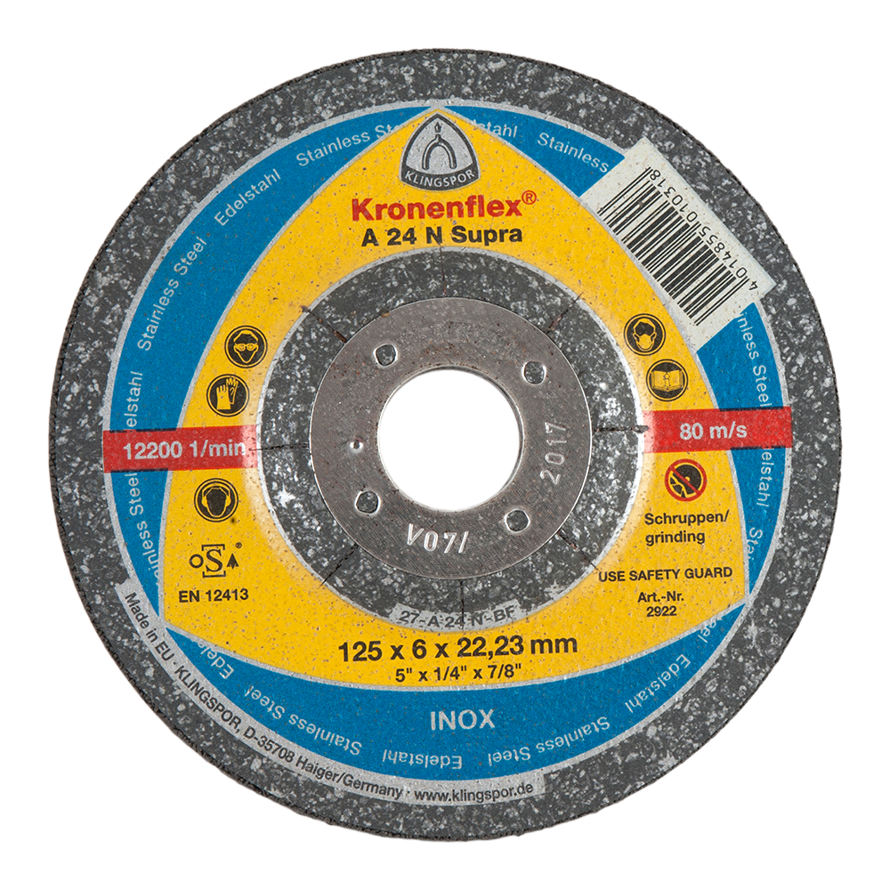 Disc polizare pentru inox, Klingspor 2922, 125 x 22.23 x 6 mm
