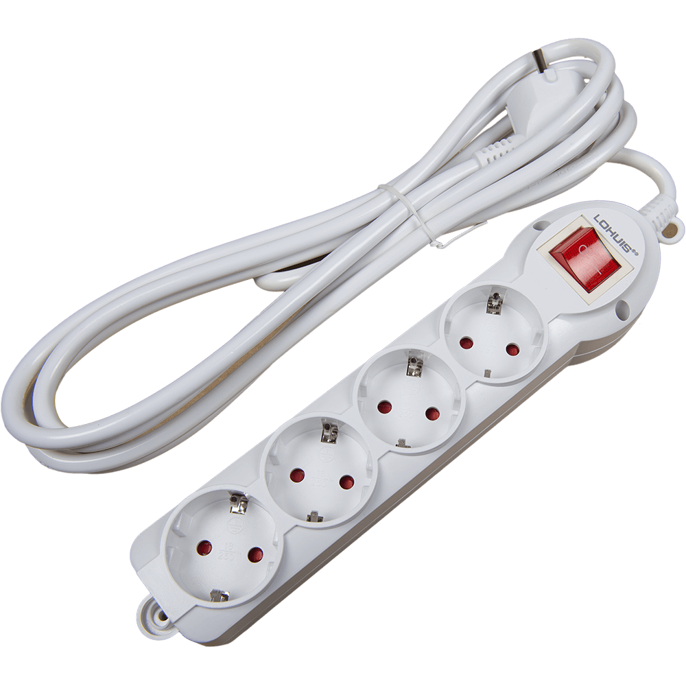 Prelungitor Lohuis cu 4 prize cu intrerupator, contact de protectie, 5 m, 3500W, alb