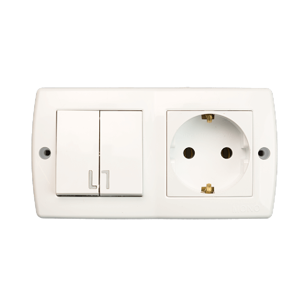 Set intrerupator dublu si priza simpla cu contact de protectie Octans, alb, plastic