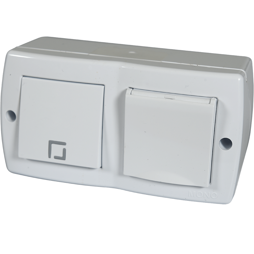 Ansamblu priza cu capac + intrerupator Lohuis Octans, cu contact de protectie, IP44, alb