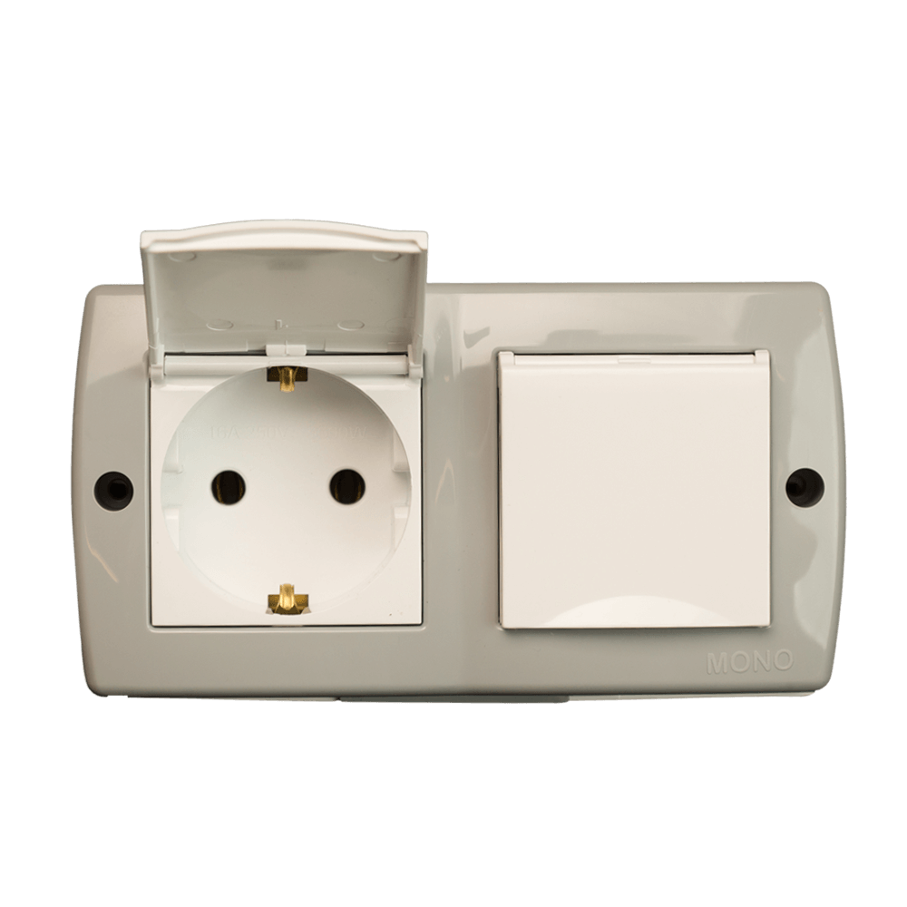 Priza dubla Mono Electric Octans, cu capac, IP44, alb