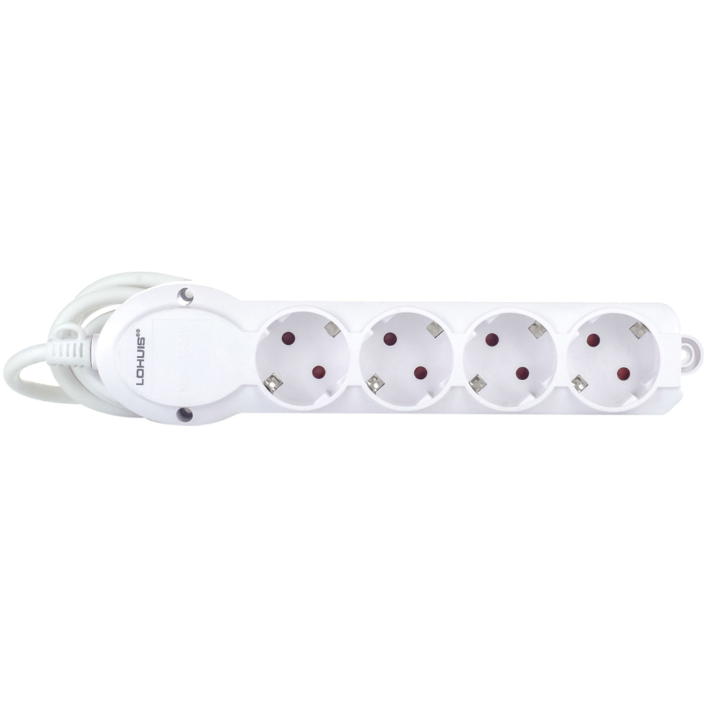 Prelungitor Lohuis cu 4 prize, contact de protectie, 3 m, 3500W, IP20, alb