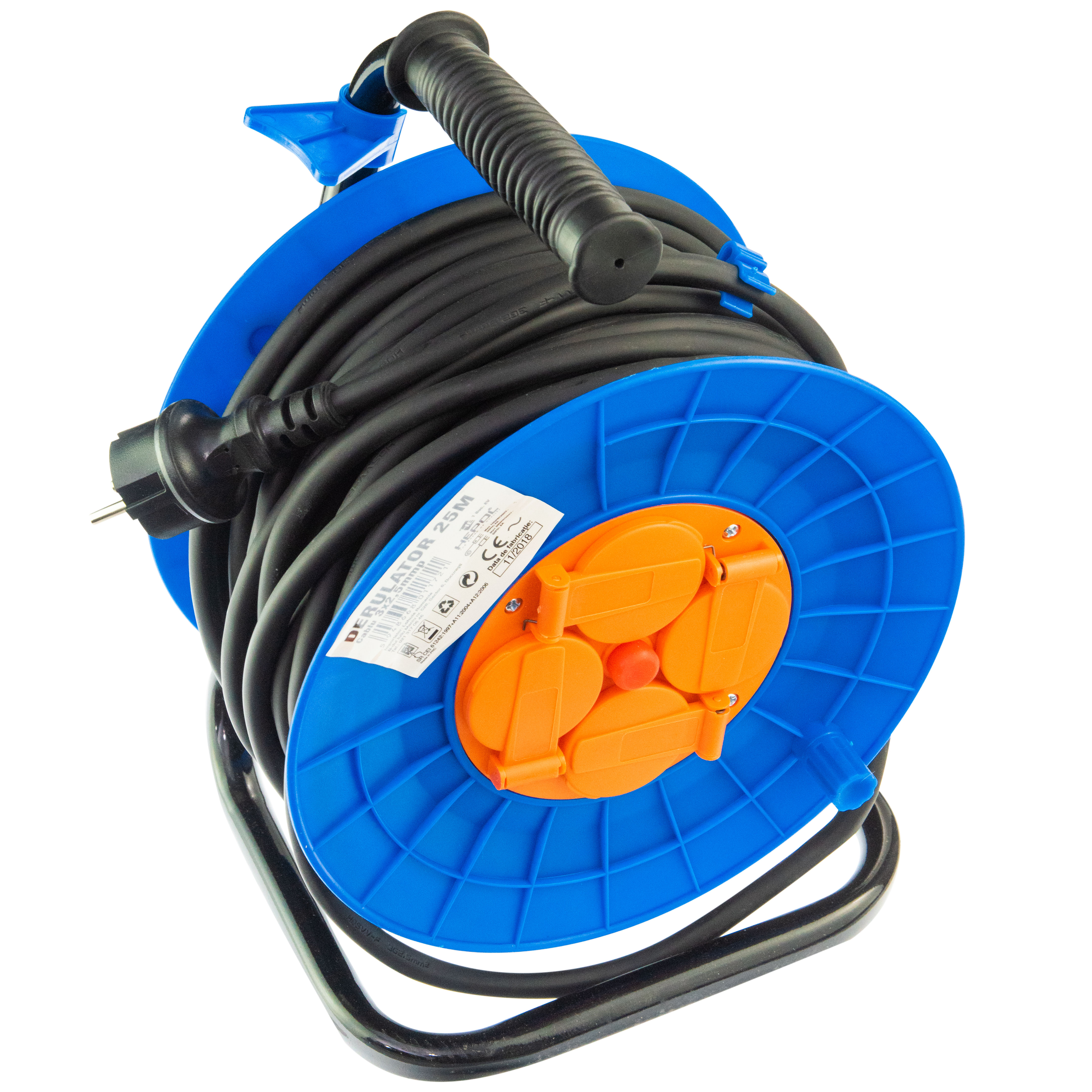 Derulator cablu electric, 4 prize, 25 m, 3 x 2.5 mmp, contact de protectie