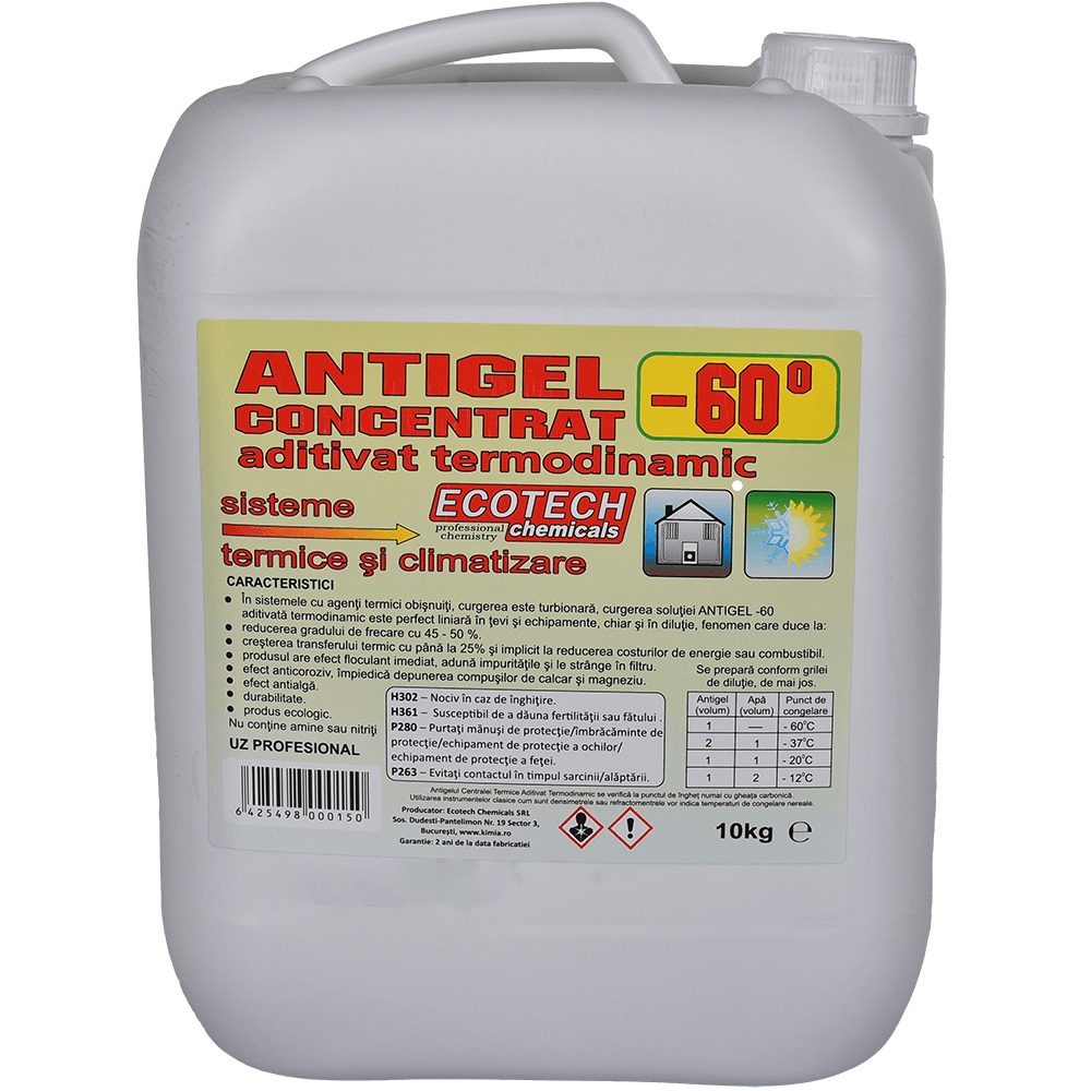 Antigel concentrat Ecotech Chemicals, pentru centrale termice, aditivat termodinamic, - 60 C, 10 kg