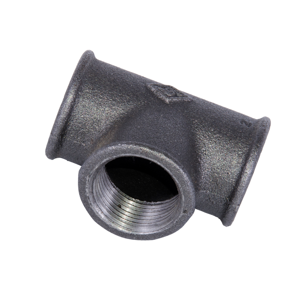 Teu 90°, filet interior, fonta, negru, 2 inch