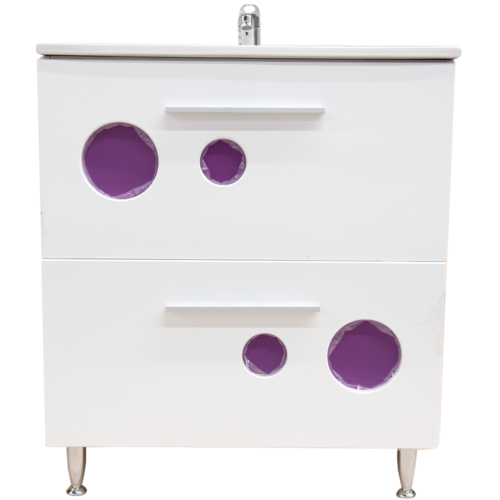 Mobilier baie Sanitop Ella, baza cu lavoar, MFD-PAL, alb-mov, 70 x 43,5 x 81 cm