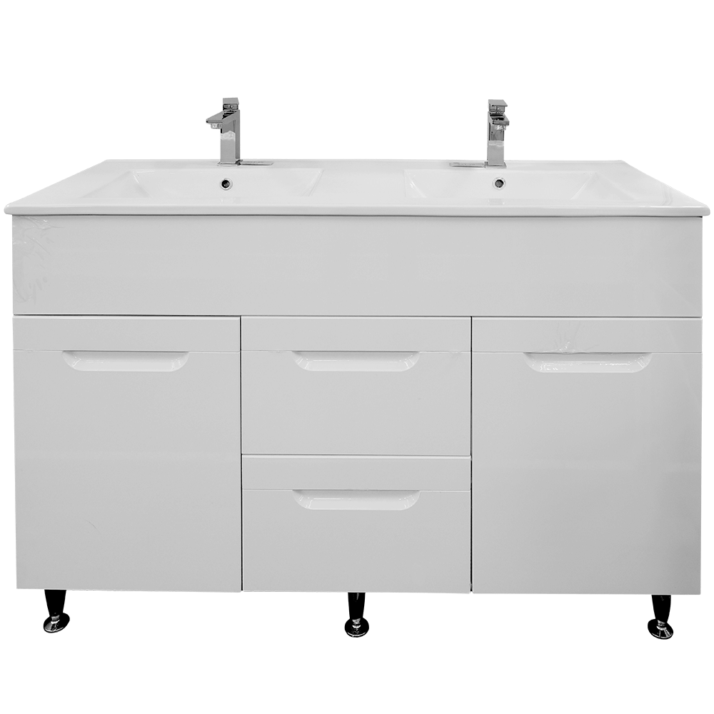 Mobilier baie dublu Sanitop, baza cu lavoar, MFD-PAL, alb, 121 x 44 x 81 cm
