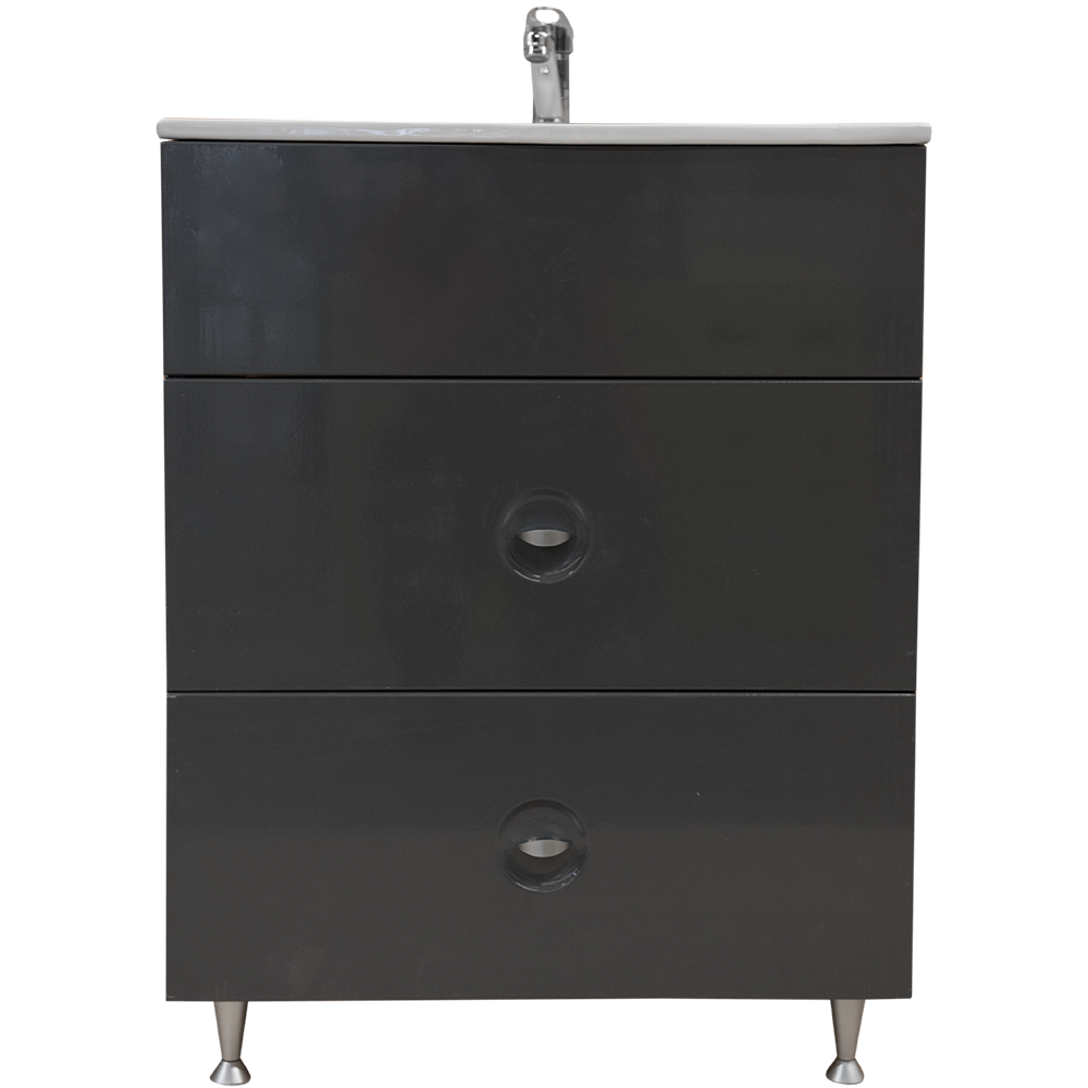 Mobilier baie Sanitop Ines, baza cu lavoar, MFD-PAL, gri, 60 x 43,5 x 81 cm