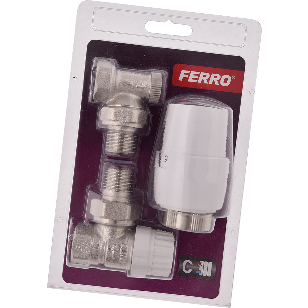 Set robinet colt pentru radiator + cap termostat Ferro ZTM21, 1/2 inch x 1/2 inch