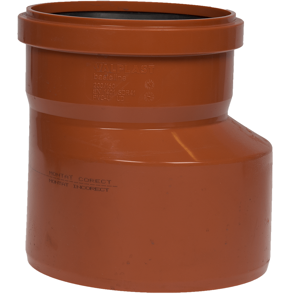 Reductie excentrica PVC canalizare exterioara Valrom, diametru 200 / 160 mm