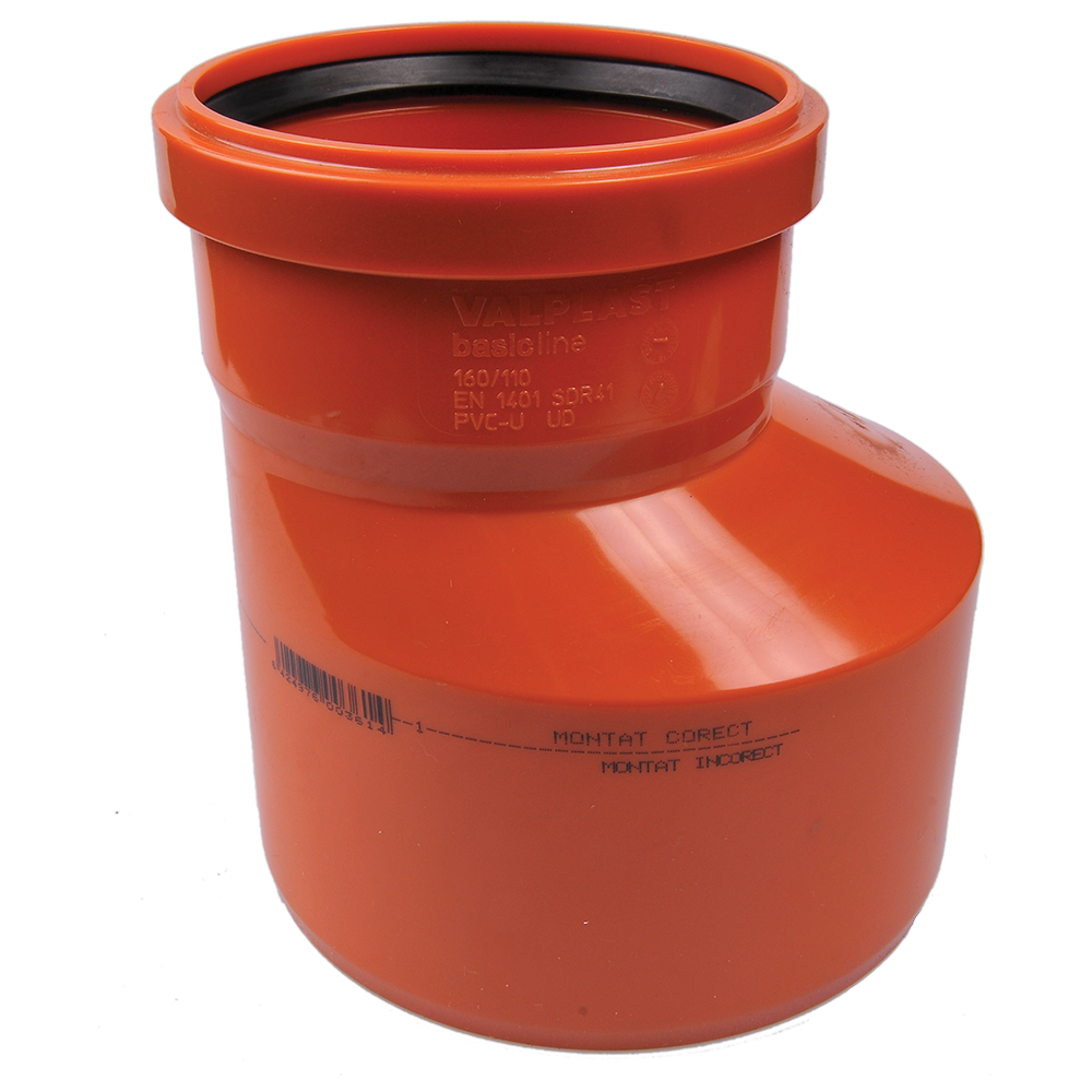 Reductie excentrica PVC canalizare exterioara Valrom, diametru 160 / 125 mm