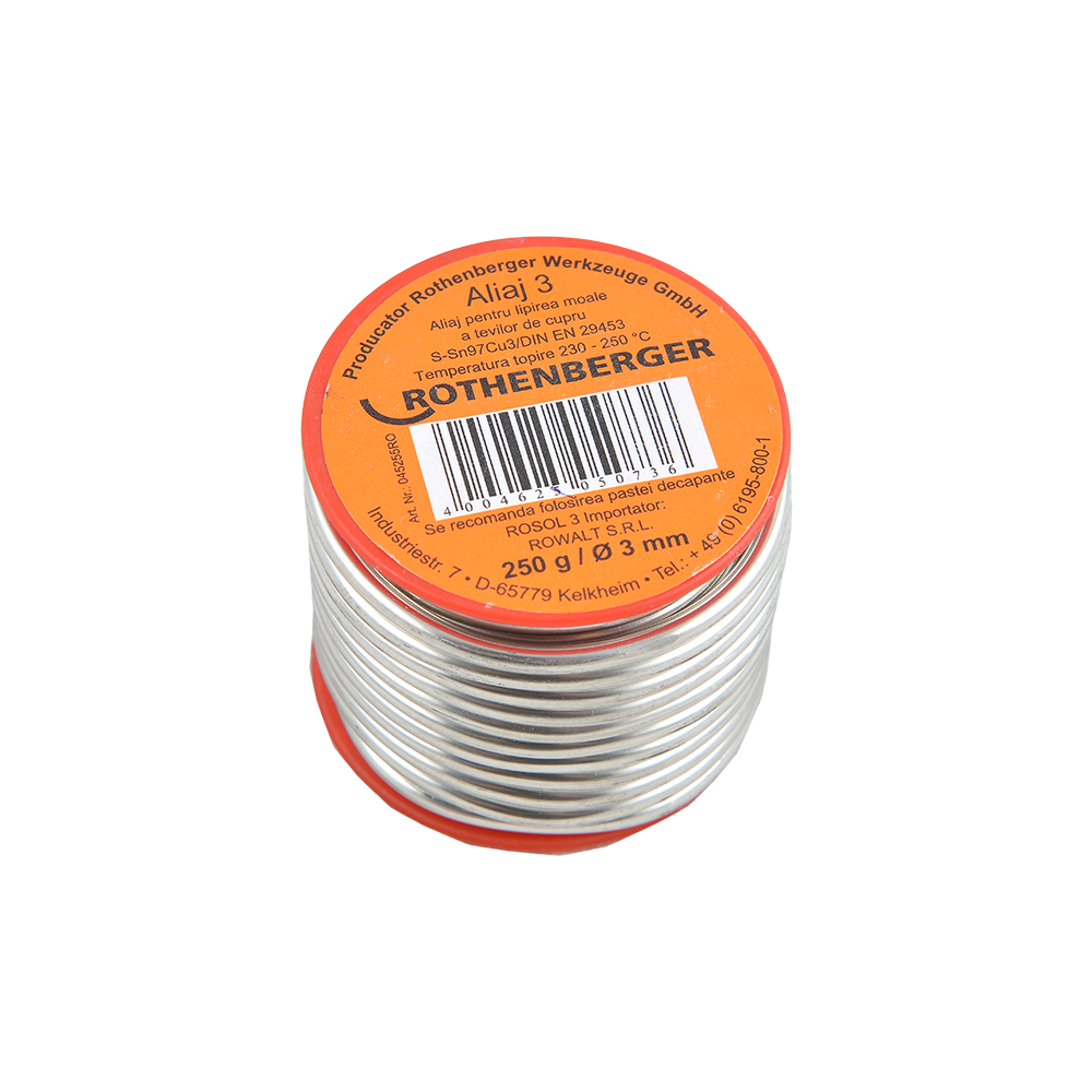 Aliaj Rothenberger, Sn97Cu3, argintiu, moale, 250gr, 3 mm