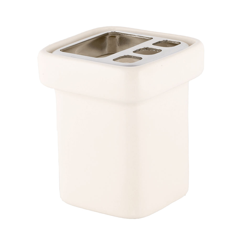 Suport pahar baie pentru periuta de dinti Romtatay Flat, ceramica, 9 x 10,5 x 10,5 cm