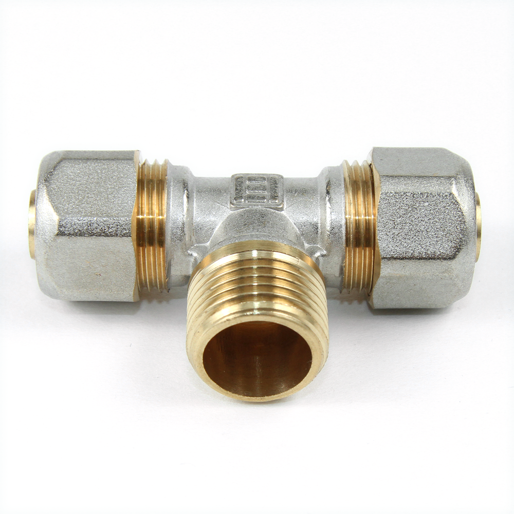 Teu pentru teava multistrat, alama, filet exterior, 16 mm x 1/2 inch x 16 mm