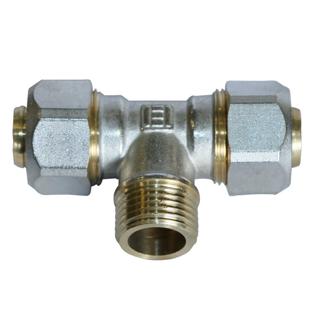 Teu pentru teava multistrat, alama, filet exterior, 20 mm x 1/2 inch x 20 mm